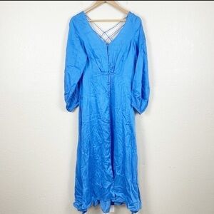 Free People Later Days Button Front V-Neck Long Sleeve Midi Dress Size 8 Women